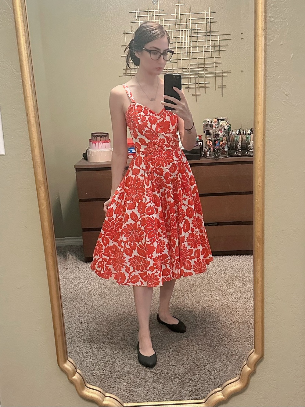 Bernie Dexter reddish Orange Floral Midi Dress